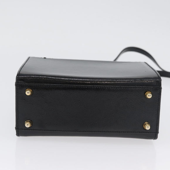 FENDI Vanity Handtas Lakleer 2-weg Zwart Goud Auth ARZ161