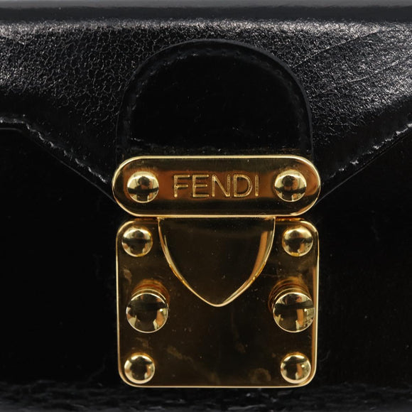 FENDI Vanity Handtas Lakleer 2-weg Zwart Goud Auth ARZ161