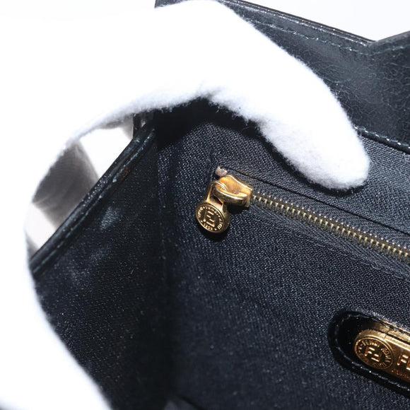 FENDI Vanity Handtas Lakleer 2-weg Zwart Goud Auth ARZ161