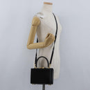 FENDI Vanity Handtas Lakleer 2-weg Zwart Goud Auth ARZ161-24