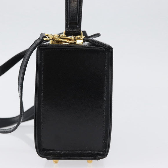 FENDI Vanity Handtas Lakleer 2-weg Zwart Goud Auth ARZ161