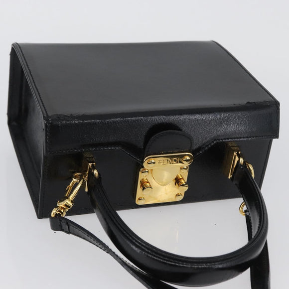 FENDI Vanity Handtas Lakleer 2-weg Zwart Goud Auth ARZ161