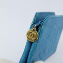 CHANEL COCO Mark Pouch Caviar Skin Blue Gold CC Auth ARZ176-9