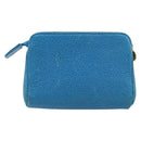 CHANEL COCO Mark Pouch Caviar Skin Blue Gold CC Auth ARZ176-2
