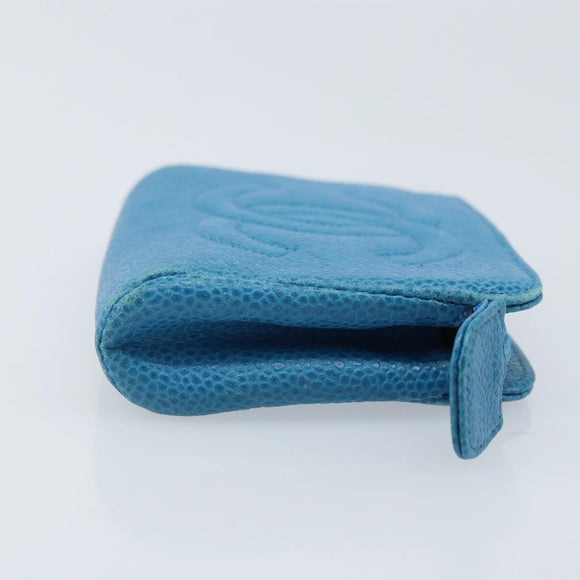CHANEL COCO Mark Pouch Caviar Skin Blue Gold CC Auth ARZ176