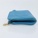 CHANEL COCO Mark Pouch Caviar Skin Blue Gold CC Auth ARZ176-4