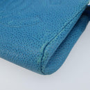 CHANEL COCO Mark Pouch Caviar Skin Blue Gold CC Auth ARZ176-7