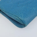 CHANEL COCO Mark Pouch Caviar Skin Blue Gold CC Auth ARZ176-8