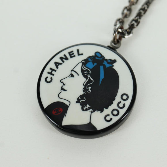 CHANEL Mademoiselle Necklace metal Black CC Auth ARZ180V