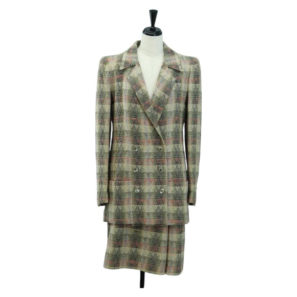 CHANEL Jacket Skirt Setup Jacket Tweed Multicolor CC Auth ARZ186V