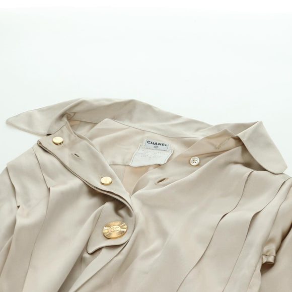 CHANEL COCO Mark Blouse Long-sleeved T-shirt Silk Size 38 Beige CC Auth ARZ187V