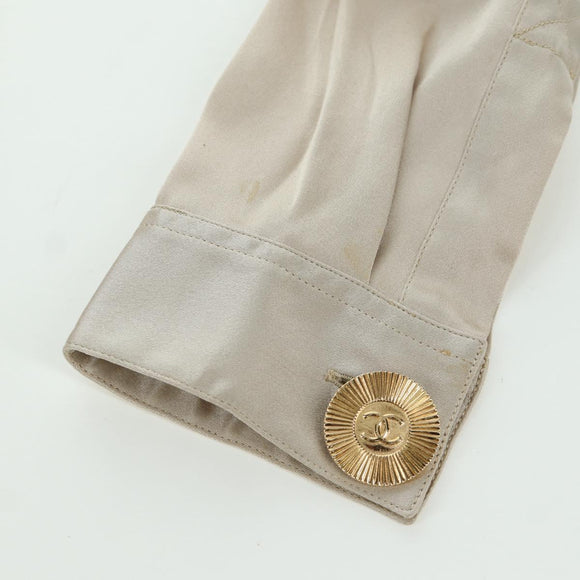 CHANEL COCO Mark Blouse Long-sleeved T-shirt Silk Size 38 Beige CC Auth ARZ187V