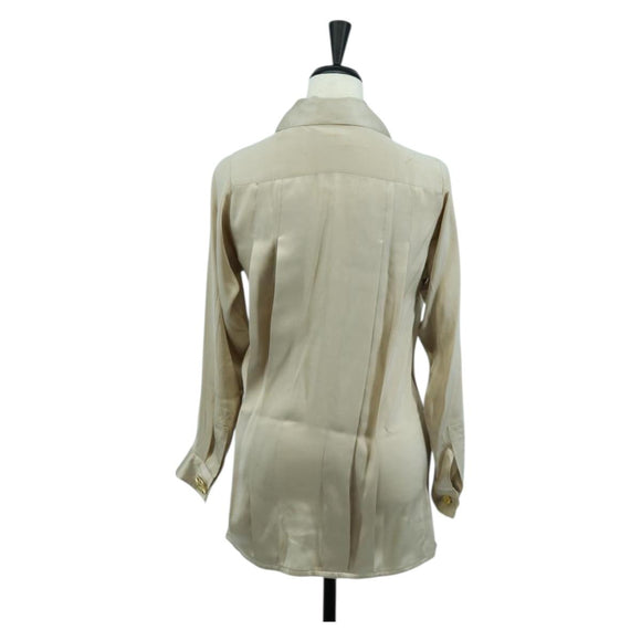 CHANEL COCO Mark Blouse Long-sleeved T-shirt Silk Size 38 Beige CC Auth ARZ187V