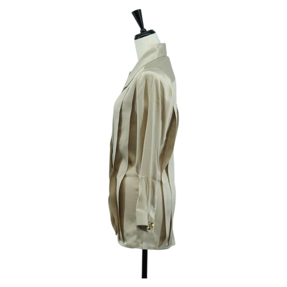 CHANEL COCO Mark Blouse Long-sleeved T-shirt Silk Size 38 Beige CC Auth ARZ187V