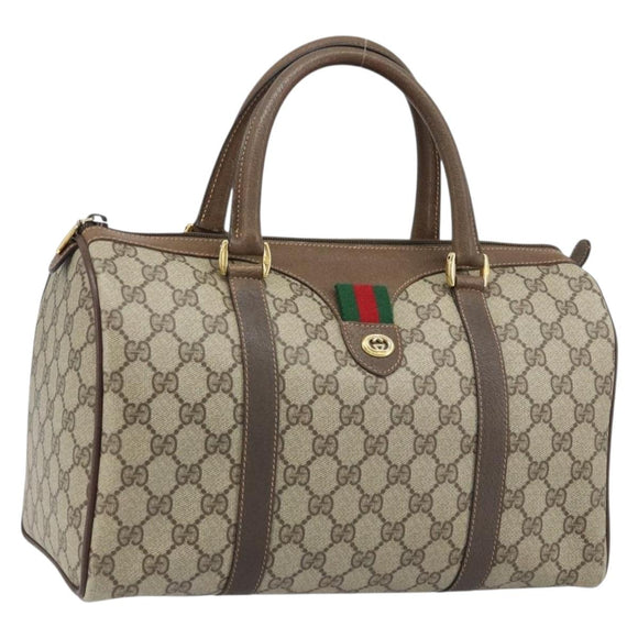 GUCCI GG Supreme Web Sherry Line Boston Bag PVC Beige Gold 40 02 007 Auth ARZ201