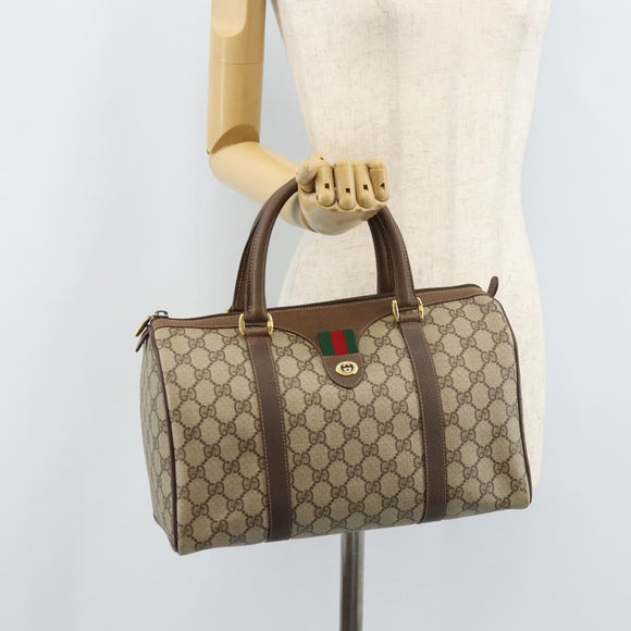 GUCCI GG Supreme Web Sherry Line Boston Bag PVC Beige Gold 40 02 007 Auth ARZ201