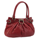 Salvatore Ferragamo Gancini Hand Bag Leather Red Auth ARZ205-1