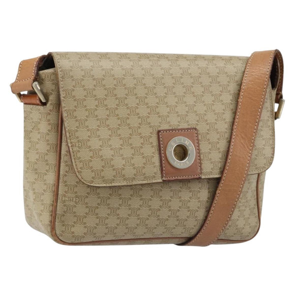CELINE Macadam Canvas Shoulder Bag PVC Beige Gold Auth ARZ209