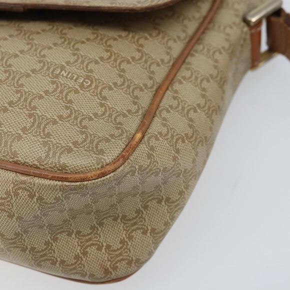CELINE Macadam Canvas Shoulder Bag PVC Beige Gold Auth ARZ209