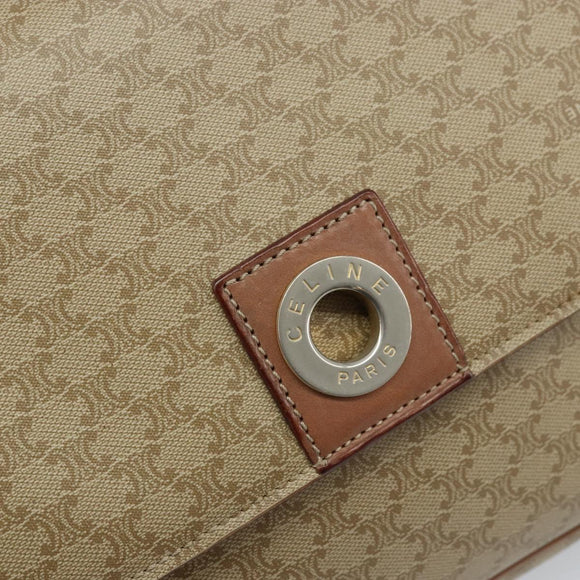CELINE Macadam Canvas Shoulder Bag PVC Beige Gold Auth ARZ209
