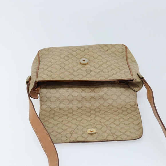 CELINE Macadam Canvas Shoulder Bag PVC Beige Gold Auth ARZ209
