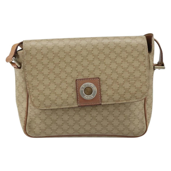CELINE Macadam Canvas Shoulder Bag PVC Beige Gold Auth ARZ209