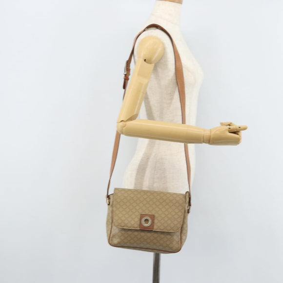 CELINE Macadam Canvas Shoulder Bag PVC Beige Gold Auth ARZ209