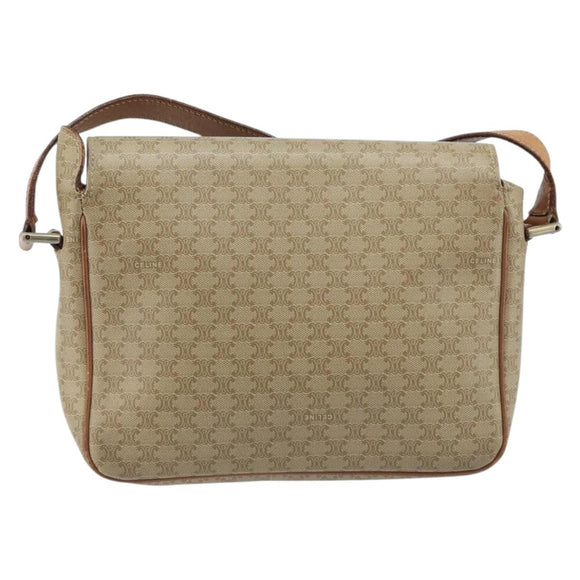 CELINE Macadam Canvas Shoulder Bag PVC Beige Gold Auth ARZ209