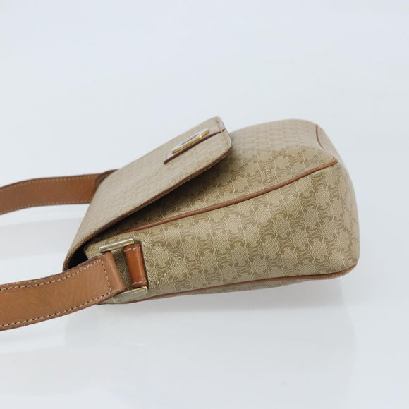 CELINE Macadam Canvas Shoulder Bag PVC Beige Gold Auth ARZ209