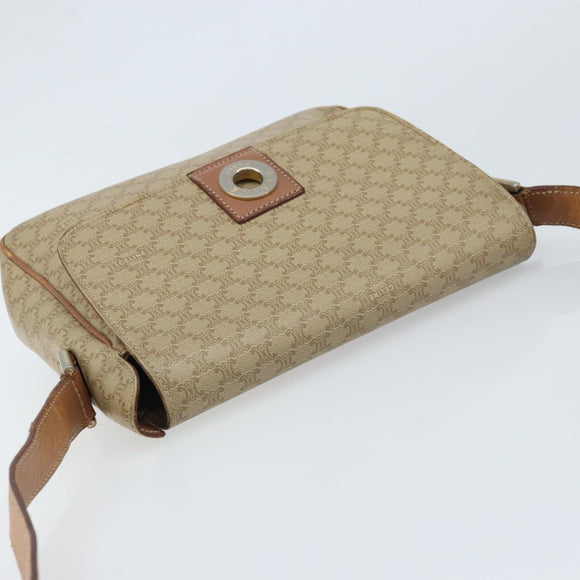 CELINE Macadam Canvas Shoulder Bag PVC Beige Gold Auth ARZ209