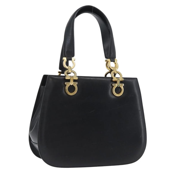 Salvatore Ferragamo Gancini Hand Bag Leather Black Gold Auth ARZ224