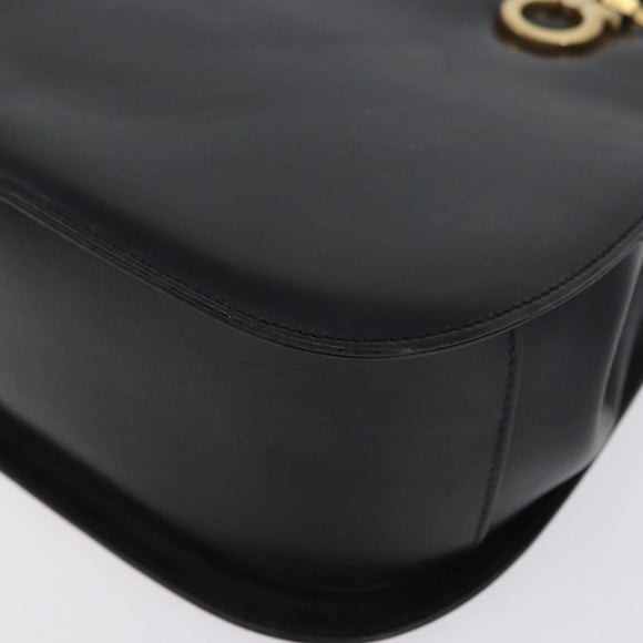 Salvatore Ferragamo Gancini Hand Bag Leather Black Gold Auth ARZ224