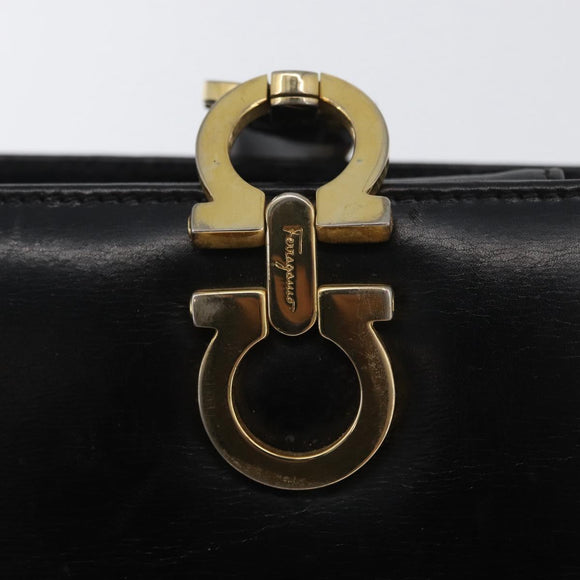 Salvatore Ferragamo Gancini Hand Bag Leather Black Gold Auth ARZ224