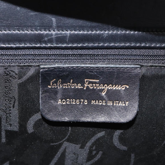 Salvatore Ferragamo Gancini Hand Bag Leather Black Gold Auth ARZ224