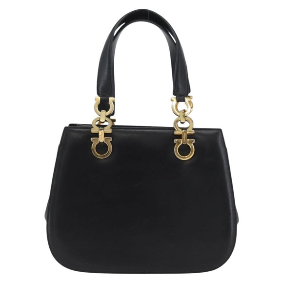 Salvatore Ferragamo Gancini Hand Bag Leather Black Gold Auth ARZ224