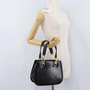 Salvatore Ferragamo Gancini Hand Bag Leather Black Gold Auth ARZ224-21