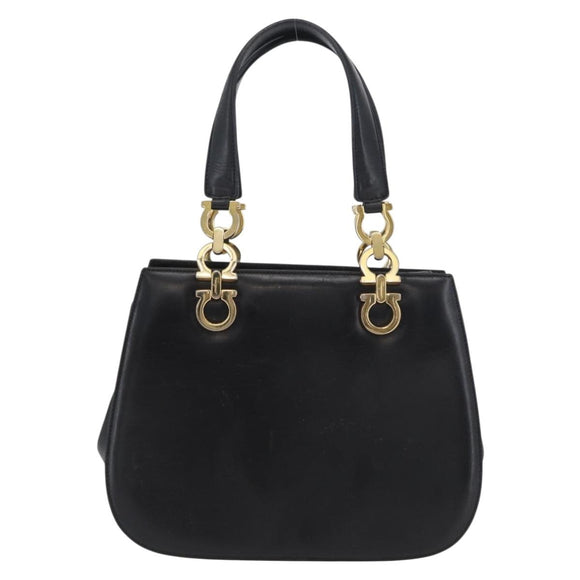 Salvatore Ferragamo Gancini Hand Bag Leather Black Gold Auth ARZ224