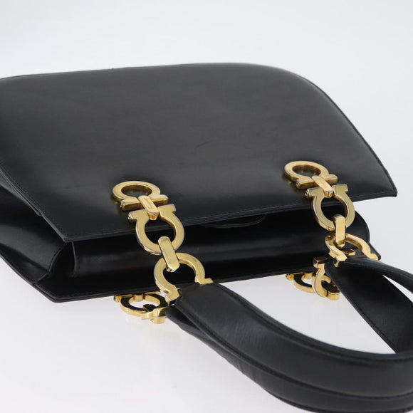 Salvatore Ferragamo Gancini Hand Bag Leather Black Gold Auth ARZ224