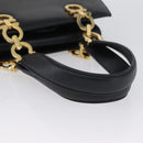 Salvatore Ferragamo Gancini Hand Bag Leather Black Gold Auth ARZ224-7