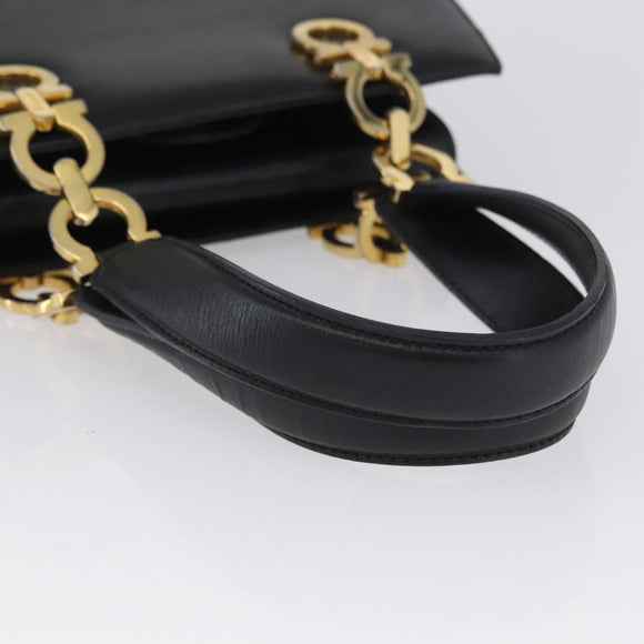 Salvatore Ferragamo Gancini Hand Bag Leather Black Gold Auth ARZ224