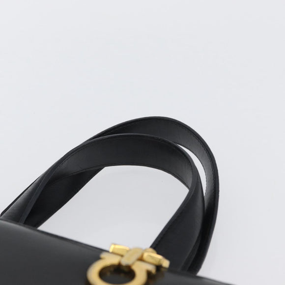 Salvatore Ferragamo Gancini Hand Bag Leather Black Gold Auth ARZ224