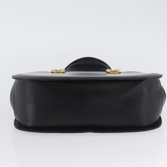 Salvatore Ferragamo Gancini Hand Bag Leather Black Gold Auth ARZ224