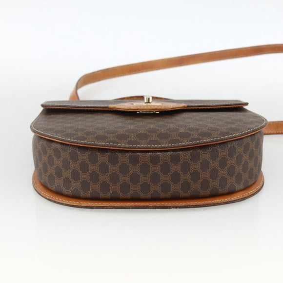CELINE Macadam Canvas Hand Bag PVC Leather 2way Brown Gold Auth ARZ225