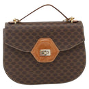 CELINE Macadam Canvas Hand Bag PVC Leather 2way Brown Gold Auth ARZ225-13