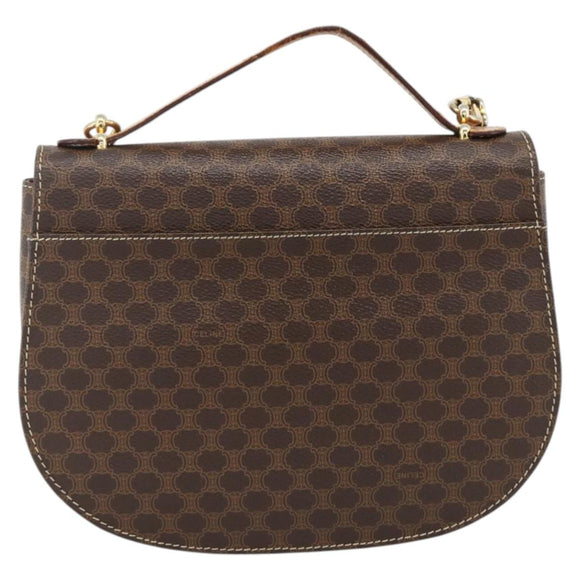 CELINE Macadam Canvas Hand Bag PVC Leather 2way Brown Gold Auth ARZ225