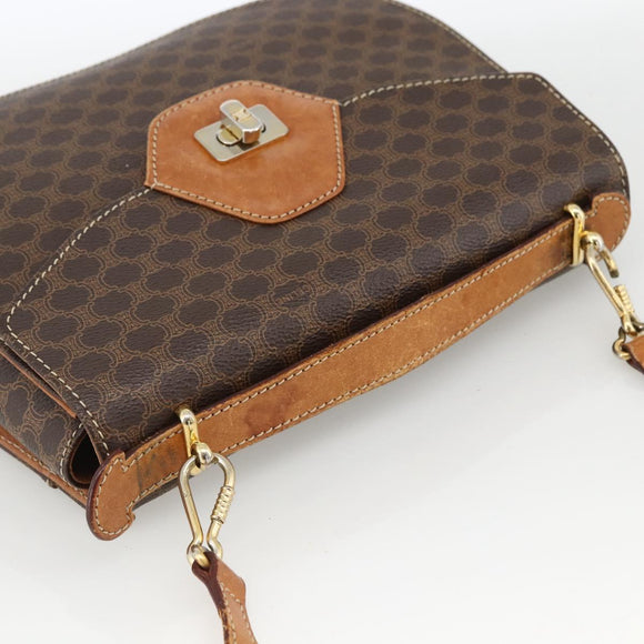CELINE Macadam Canvas Hand Bag PVC Leather 2way Brown Gold Auth ARZ225