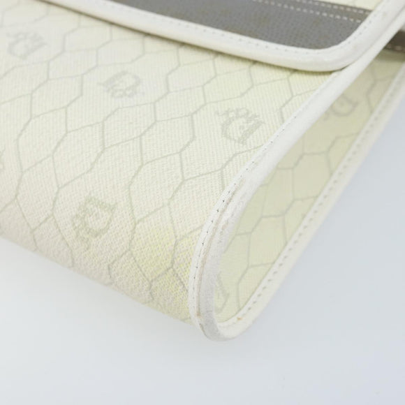 Christian Dior Honeycomb Canvas Shoulder Bag PVC White Gold Auth ARZ226