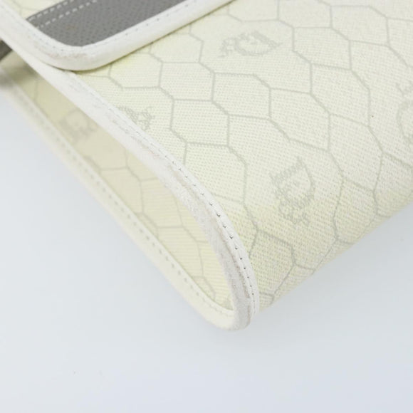 Christian Dior Honeycomb Canvas Shoulder Bag PVC White Gold Auth ARZ226