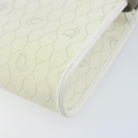 Christian Dior Honeycomb Canvas Shoulder Bag PVC White Gold Auth ARZ226