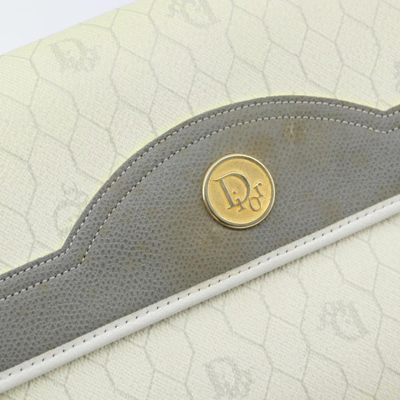 Christian Dior Honeycomb Canvas Shoulder Bag PVC White Gold Auth ARZ226